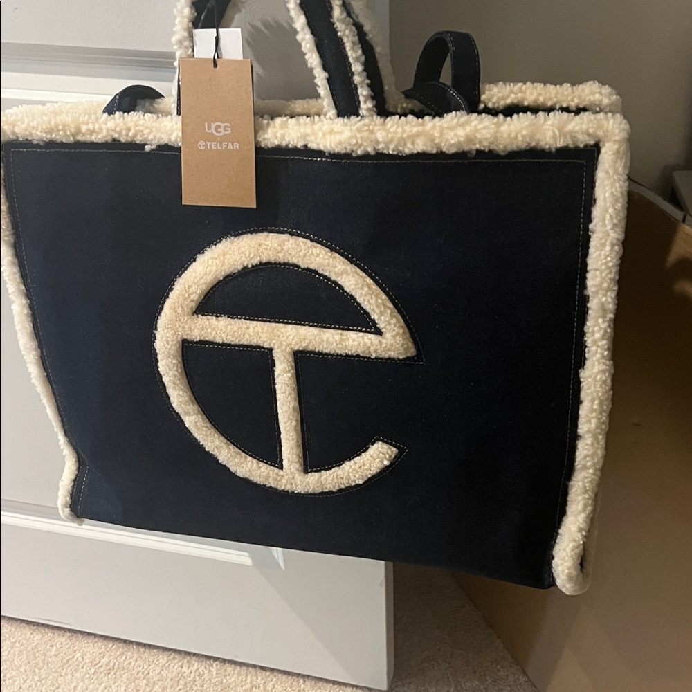 Telfar Large Denim and Shearling Tote